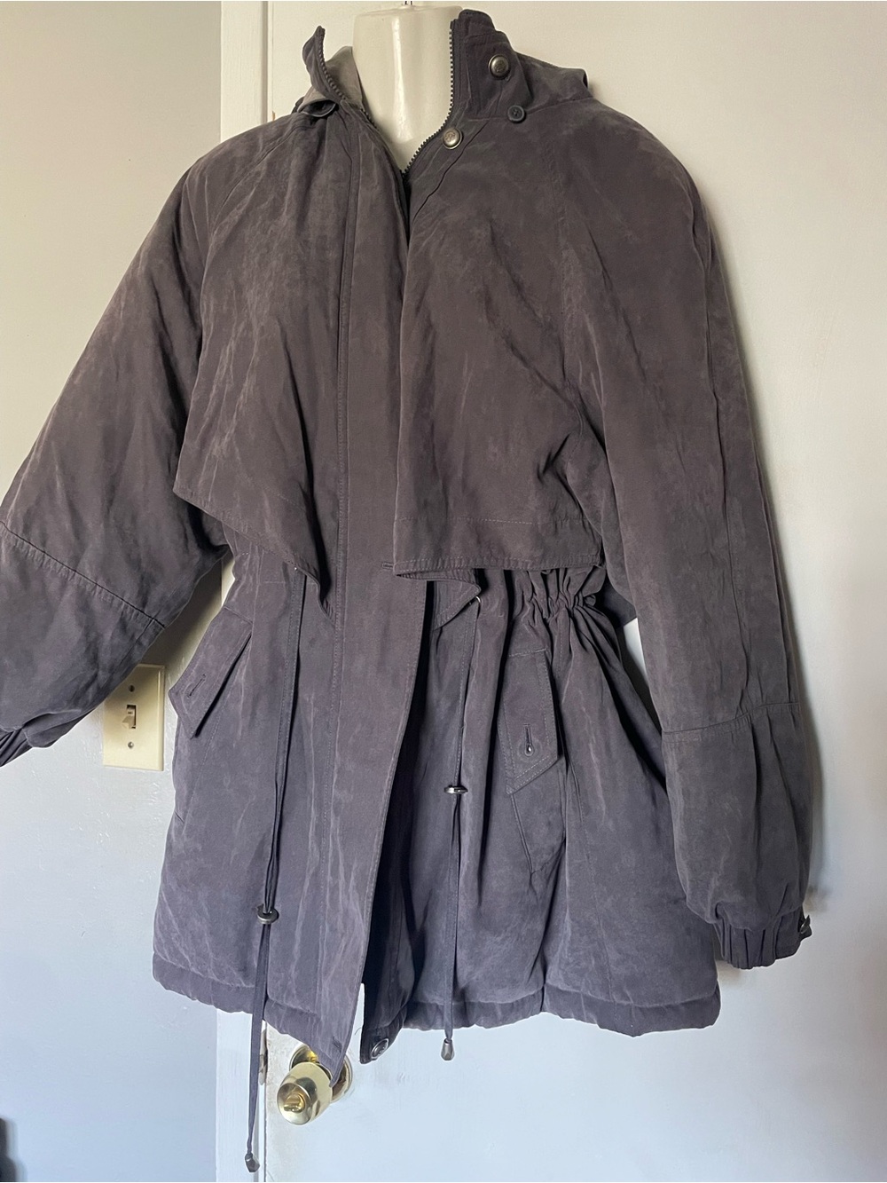 Women’s Hooded Utility Jacket with Drawstring Waist - Charcoal
